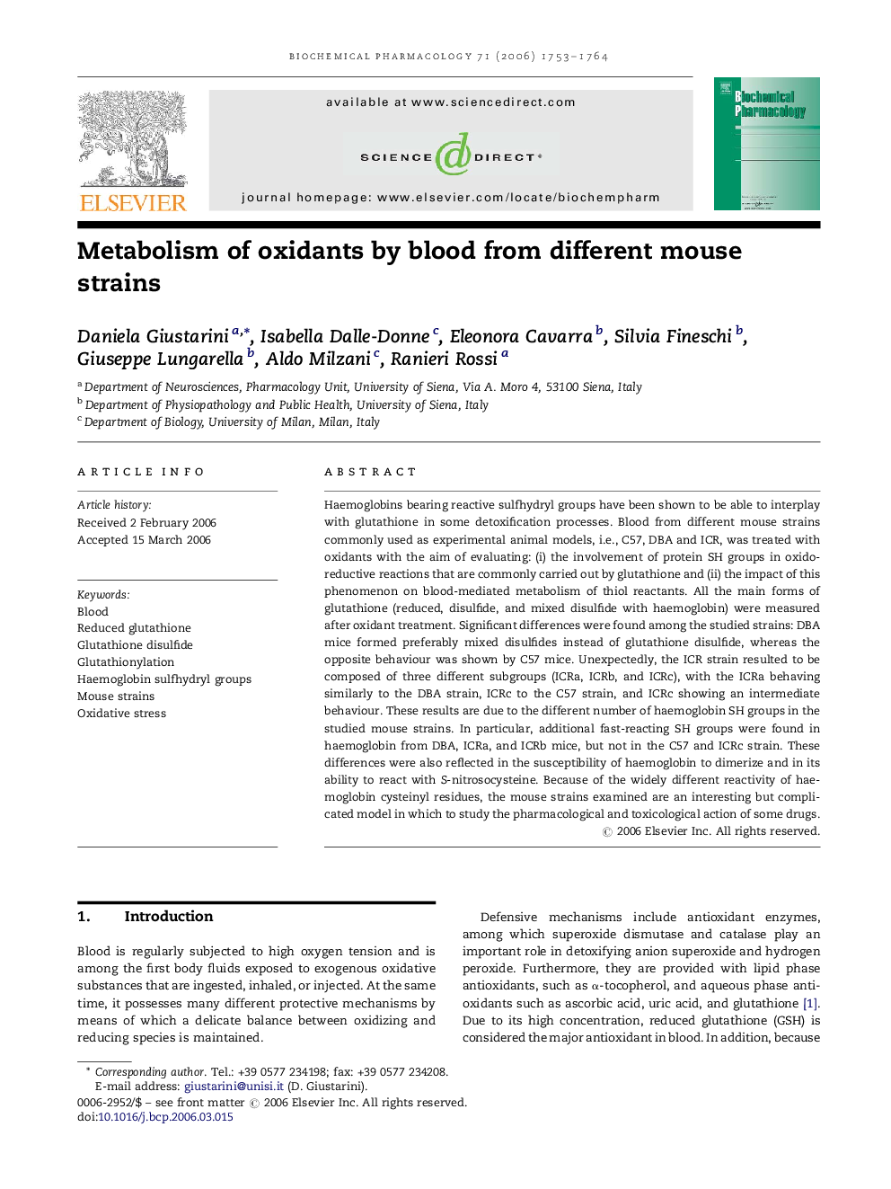 Metabolism of oxidants by blood from different mouse strains