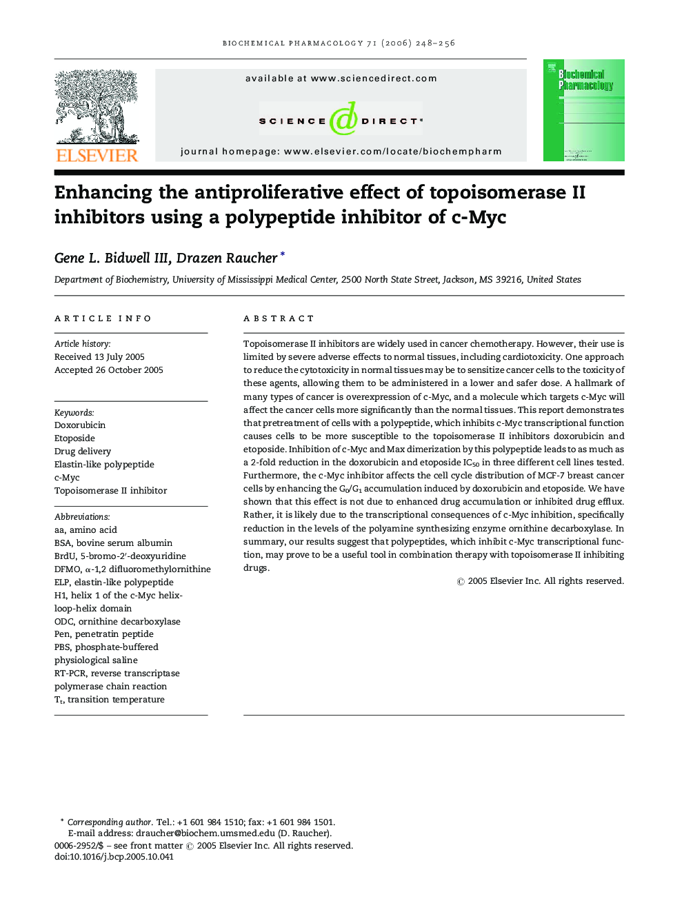 Enhancing the antiproliferative effect of topoisomerase II inhibitors using a polypeptide inhibitor of c-Myc