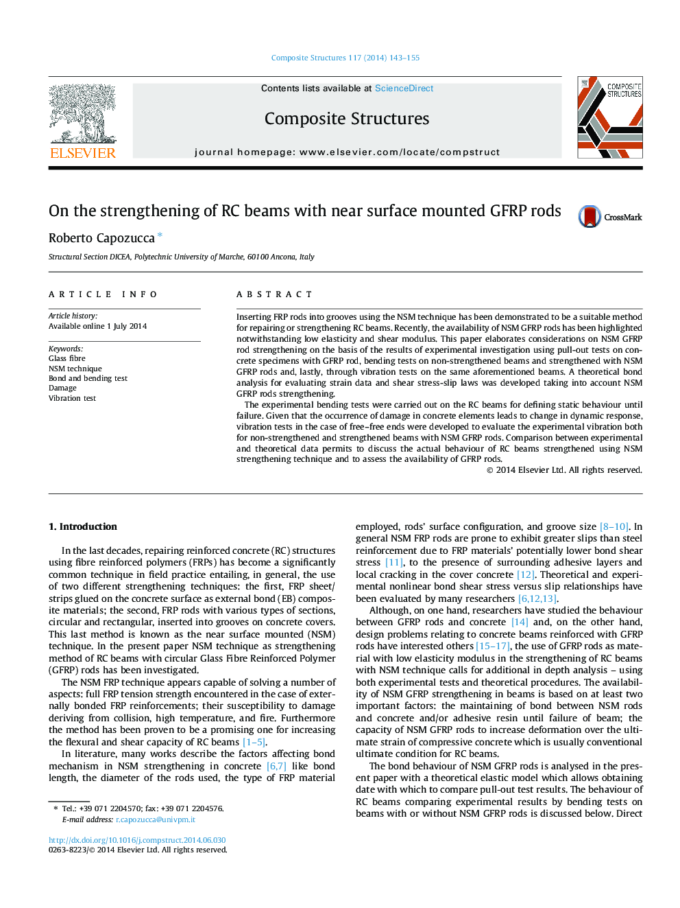 On the strengthening of RC beams with near surface mounted GFRP rods