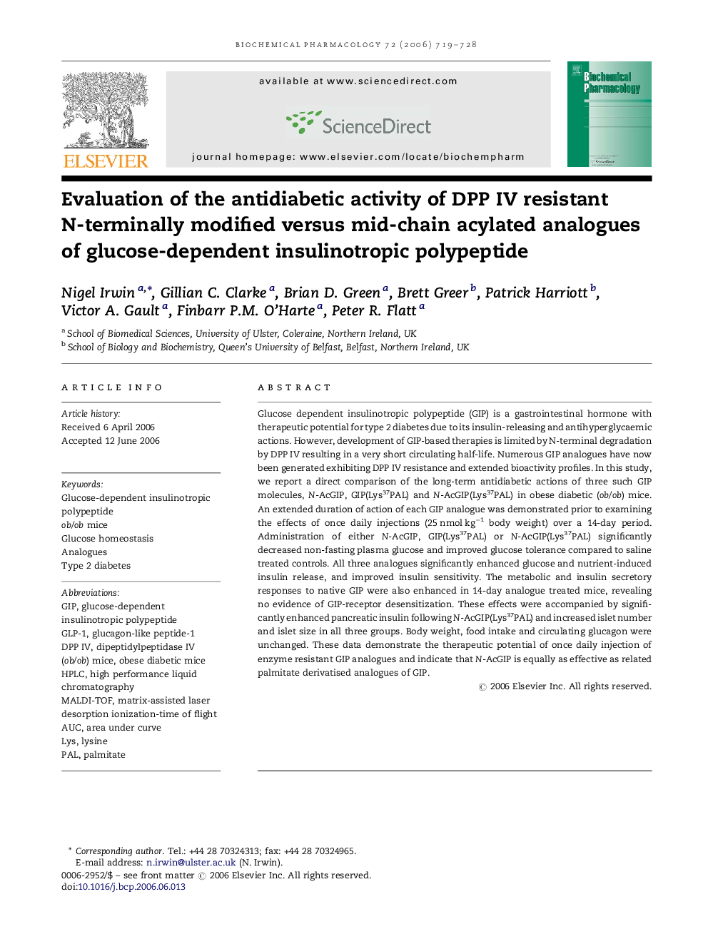 Evaluation of the antidiabetic activity of DPP IV resistant N-terminally modified versus mid-chain acylated analogues of glucose-dependent insulinotropic polypeptide