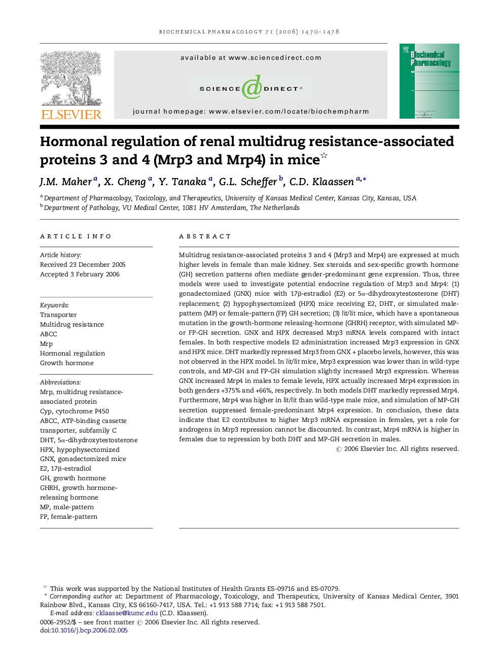 Hormonal regulation of renal multidrug resistance-associated proteins 3 and 4 (Mrp3 and Mrp4) in mice 