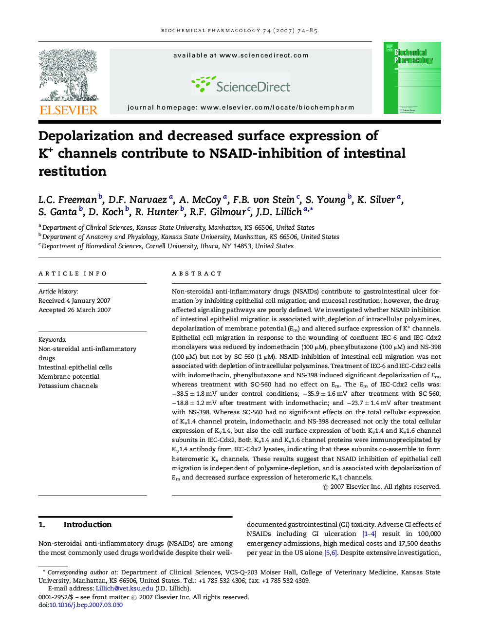 Depolarization and decreased surface expression of K+ channels contribute to NSAID-inhibition of intestinal restitution