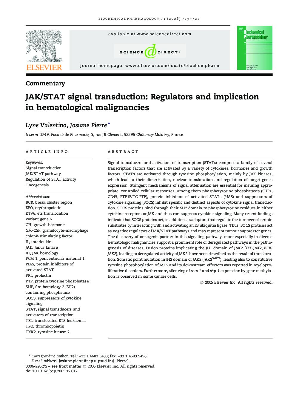 JAK/STAT signal transduction: Regulators and implication in hematological malignancies