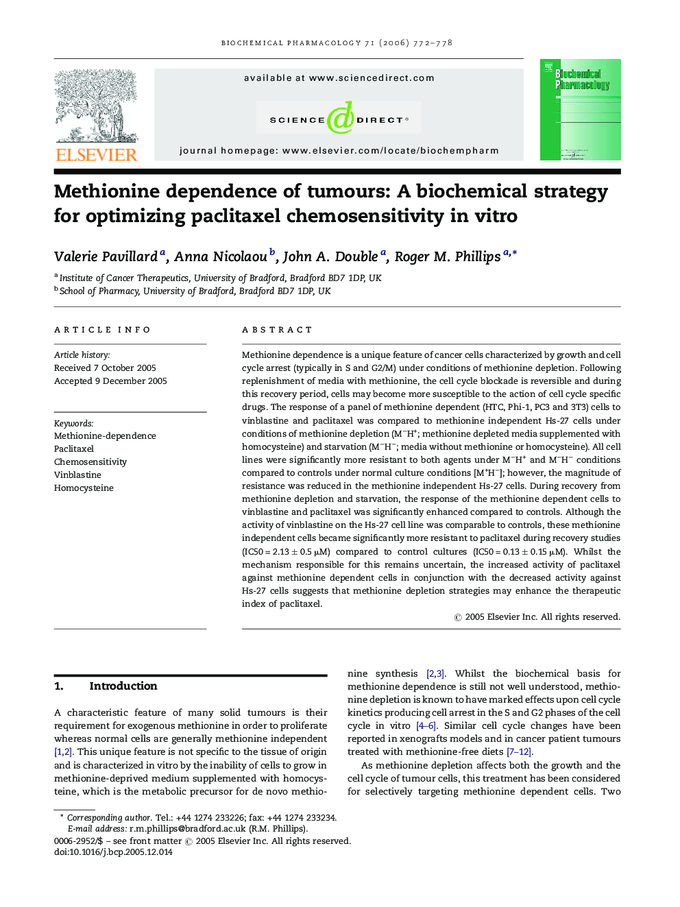 Methionine dependence of tumours: A biochemical strategy for optimizing paclitaxel chemosensitivity in vitro