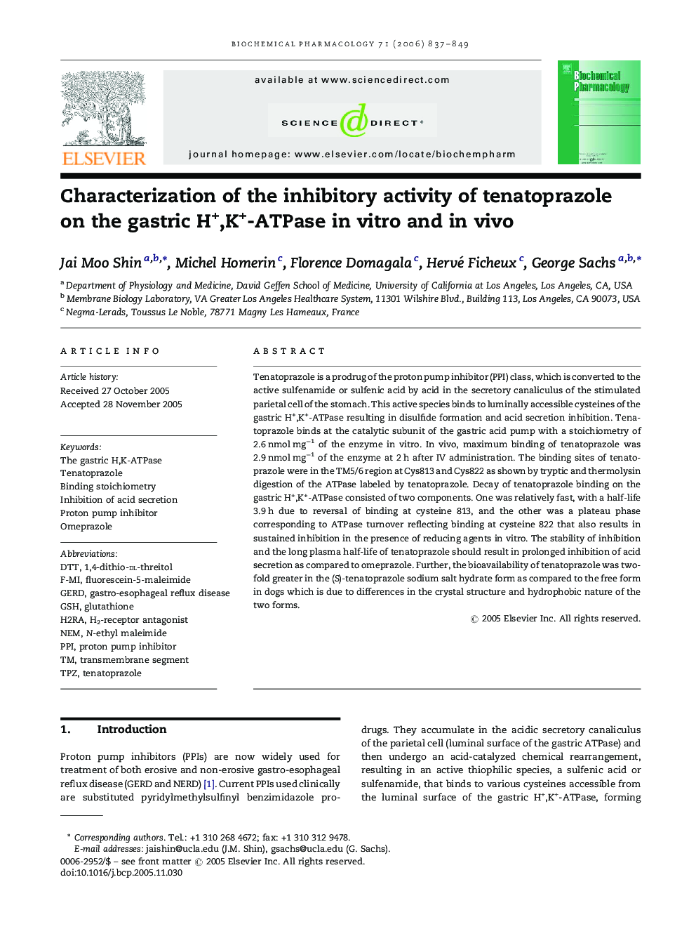 Characterization of the inhibitory activity of tenatoprazole on the gastric H+,K+-ATPase in vitro and in vivo