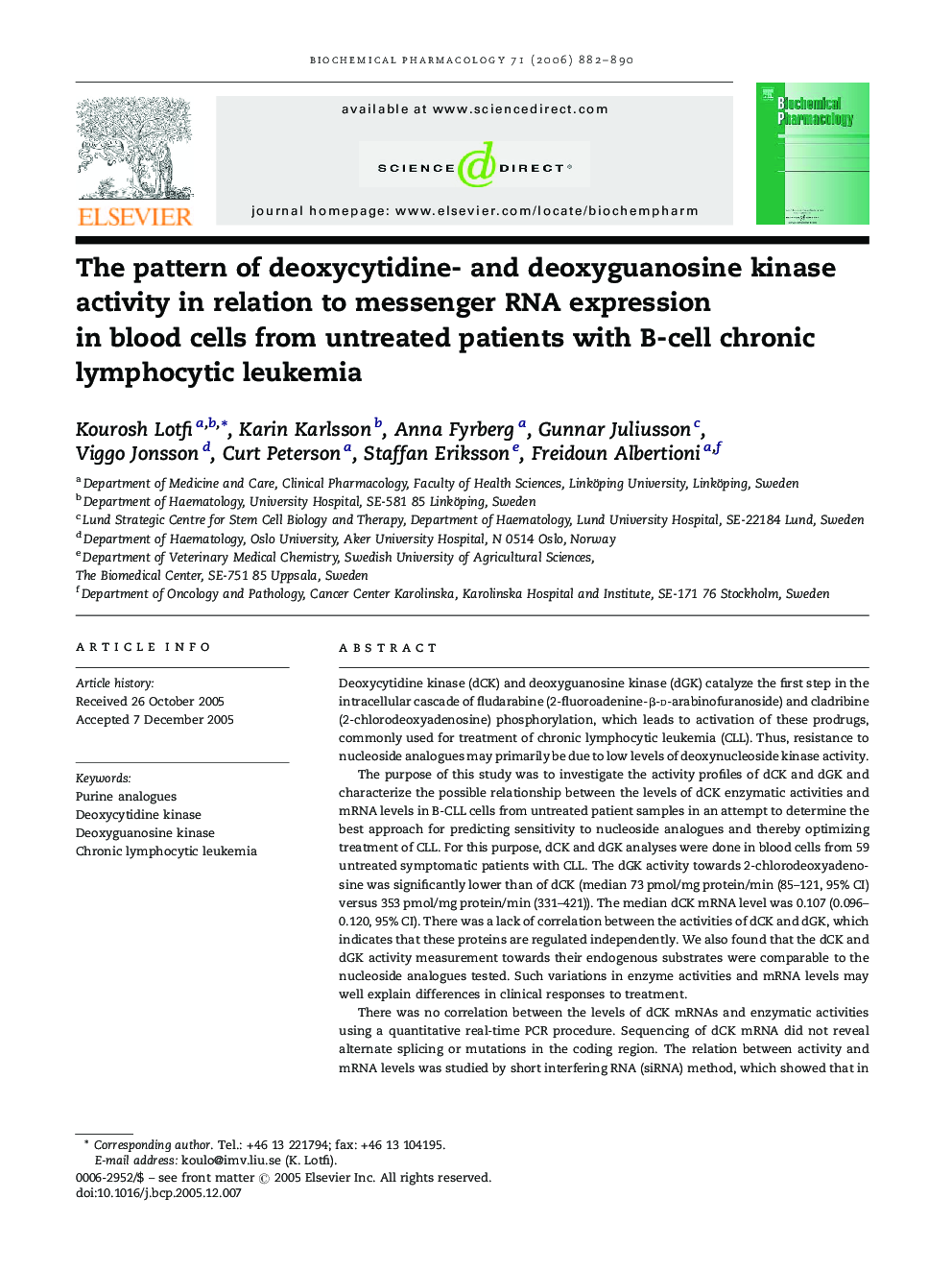 The pattern of deoxycytidine- and deoxyguanosine kinase activity in relation to messenger RNA expression in blood cells from untreated patients with B-cell chronic lymphocytic leukemia