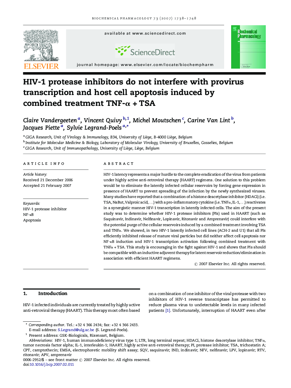 HIV-1 protease inhibitors do not interfere with provirus transcription and host cell apoptosis induced by combined treatment TNF-α + TSA