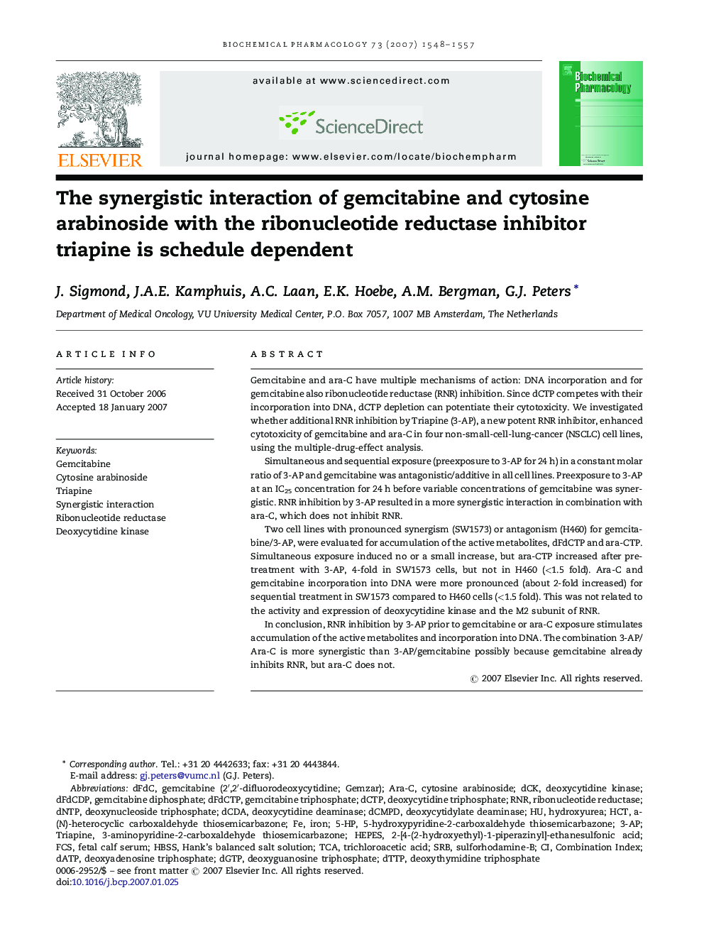 The synergistic interaction of gemcitabine and cytosine arabinoside with the ribonucleotide reductase inhibitor triapine is schedule dependent