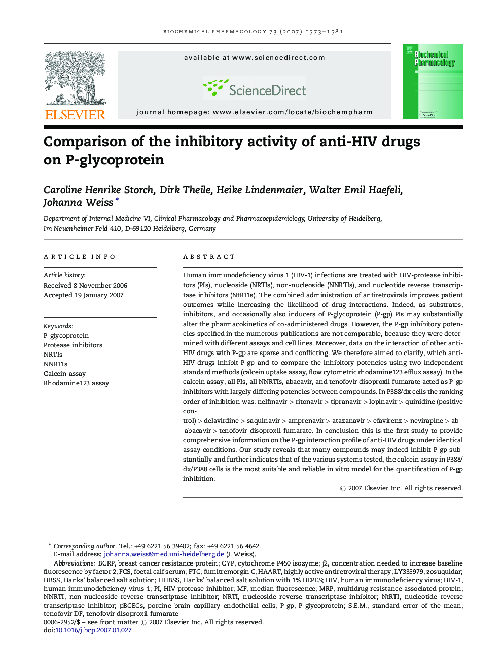 Comparison of the inhibitory activity of anti-HIV drugs on P-glycoprotein