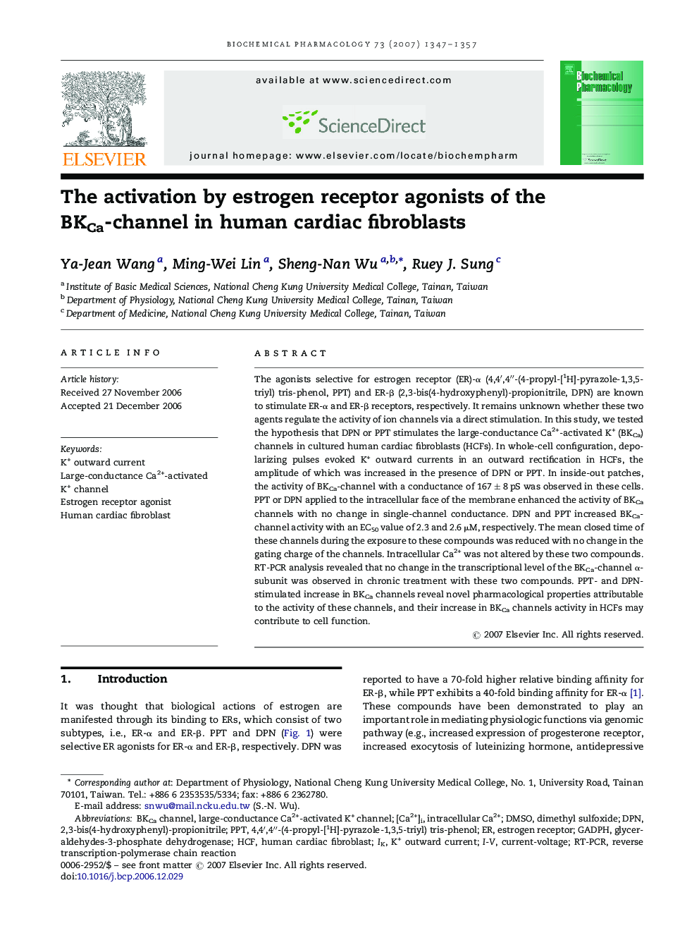 The activation by estrogen receptor agonists of the BKCa-channel in human cardiac fibroblasts