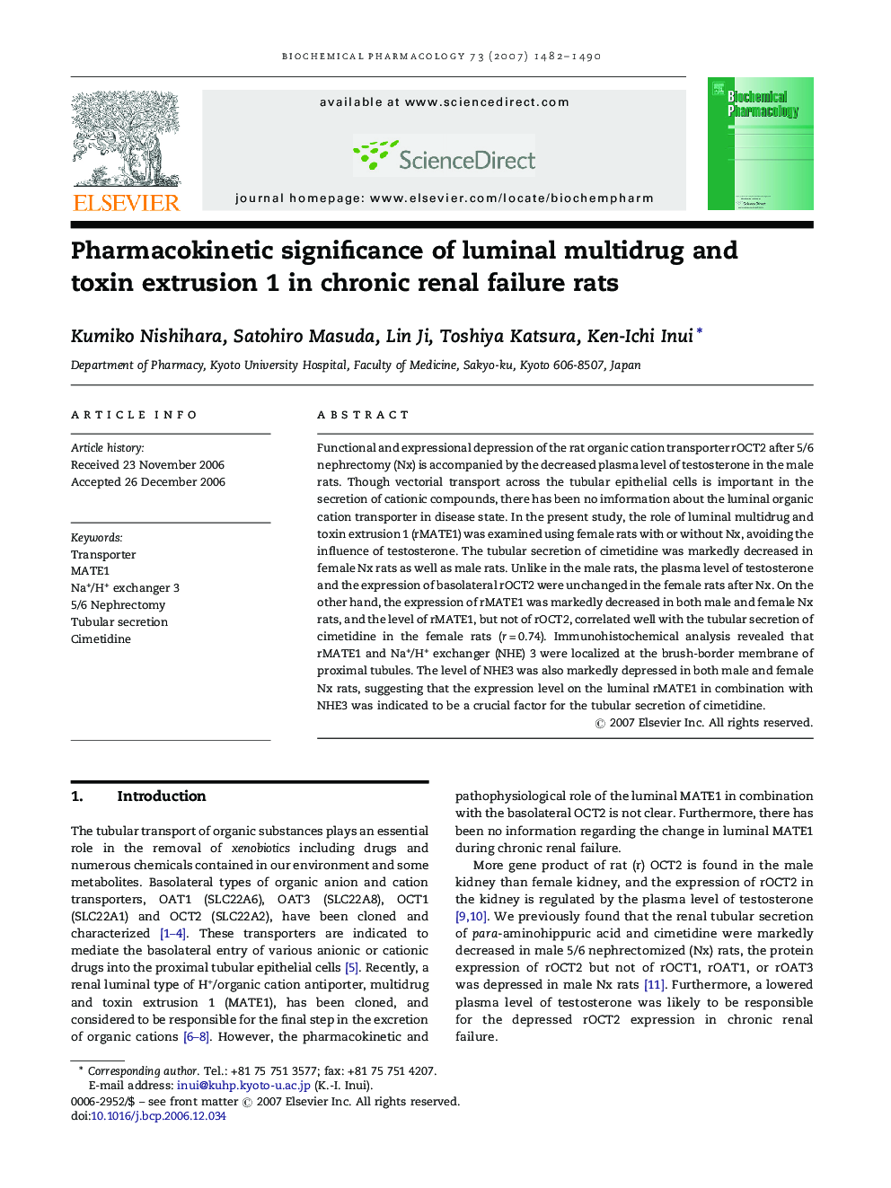 Pharmacokinetic significance of luminal multidrug and toxin extrusion 1 in chronic renal failure rats