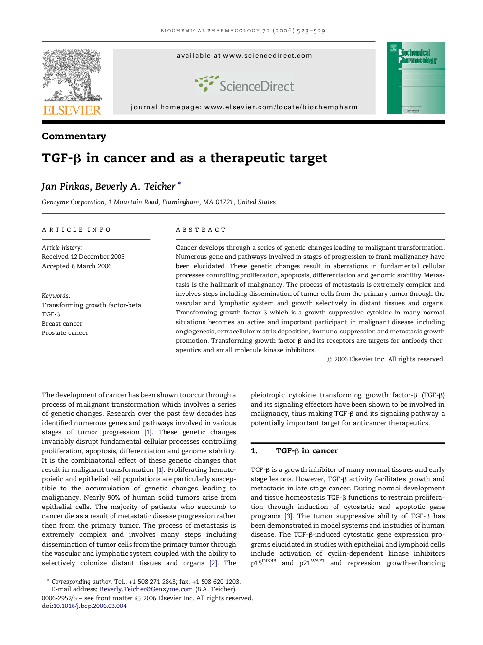 TGF-β in cancer and as a therapeutic target