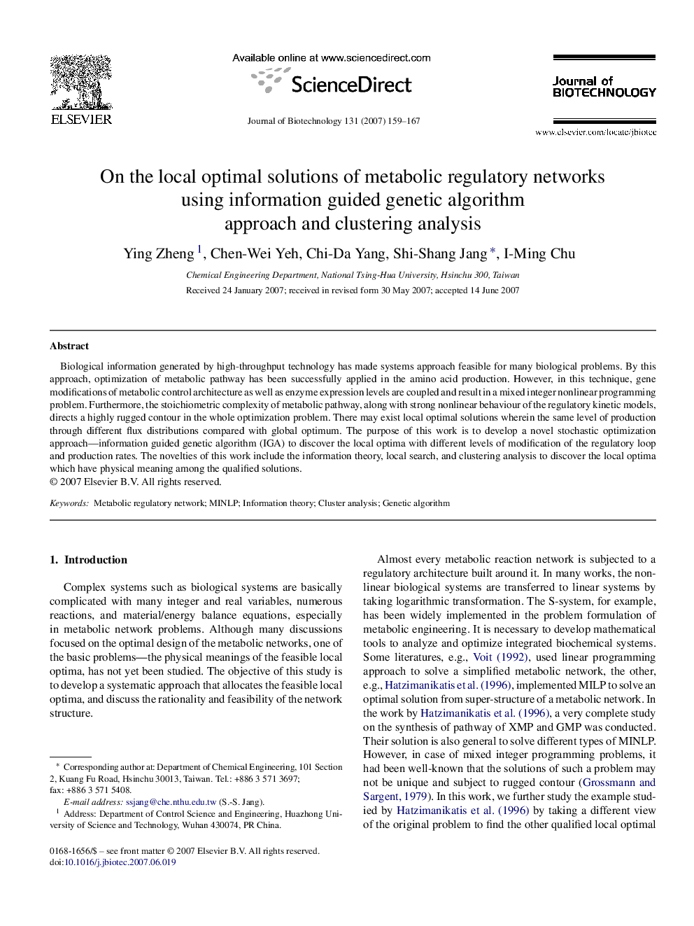 On the local optimal solutions of metabolic regulatory networks using information guided genetic algorithm approach and clustering analysis