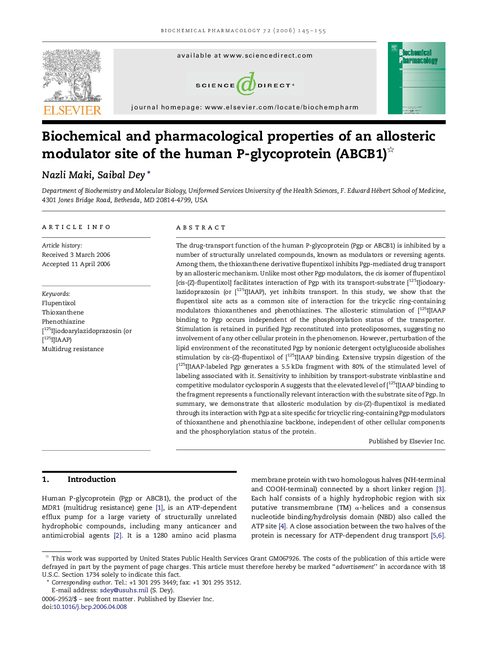 Biochemical and pharmacological properties of an allosteric modulator site of the human P-glycoprotein (ABCB1)