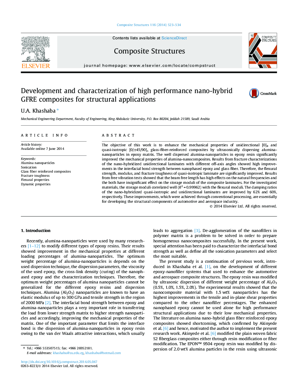 Development and characterization of high performance nano-hybrid GFRE composites for structural applications