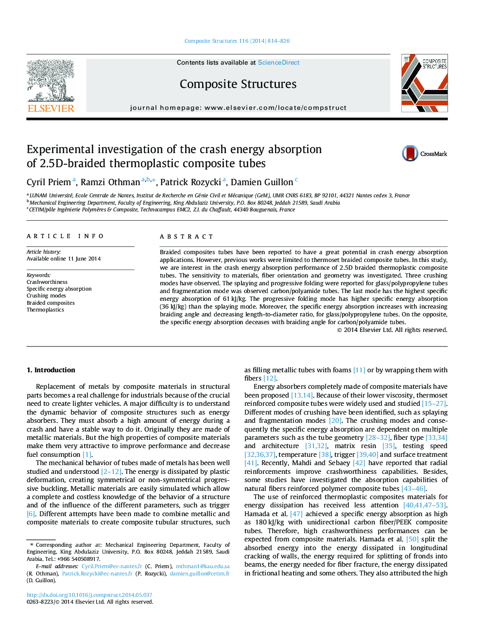 Experimental investigation of the crash energy absorption of 2.5D-braided thermoplastic composite tubes