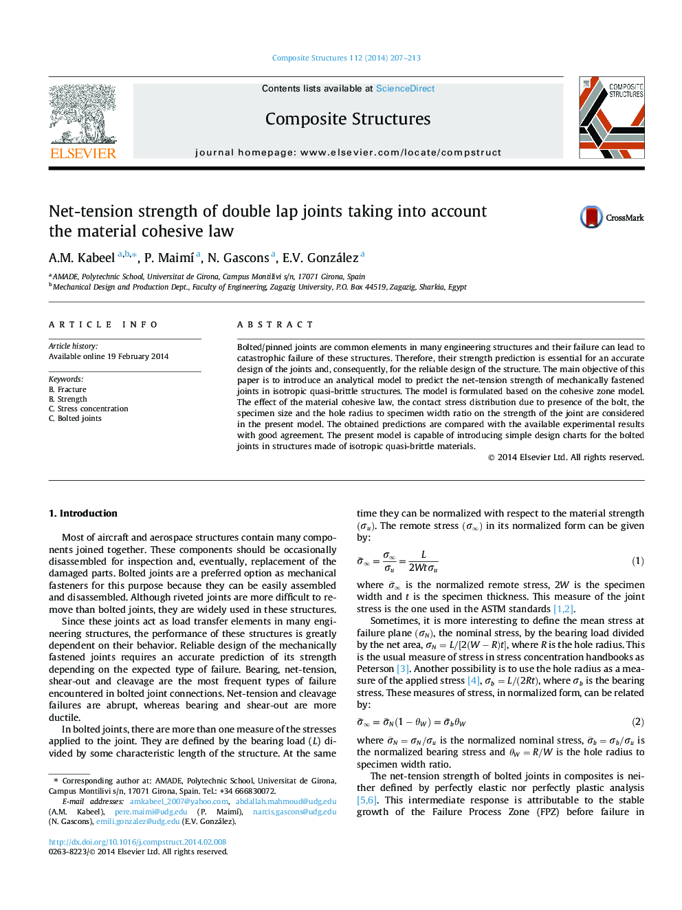 Net-tension strength of double lap joints taking into account the material cohesive law