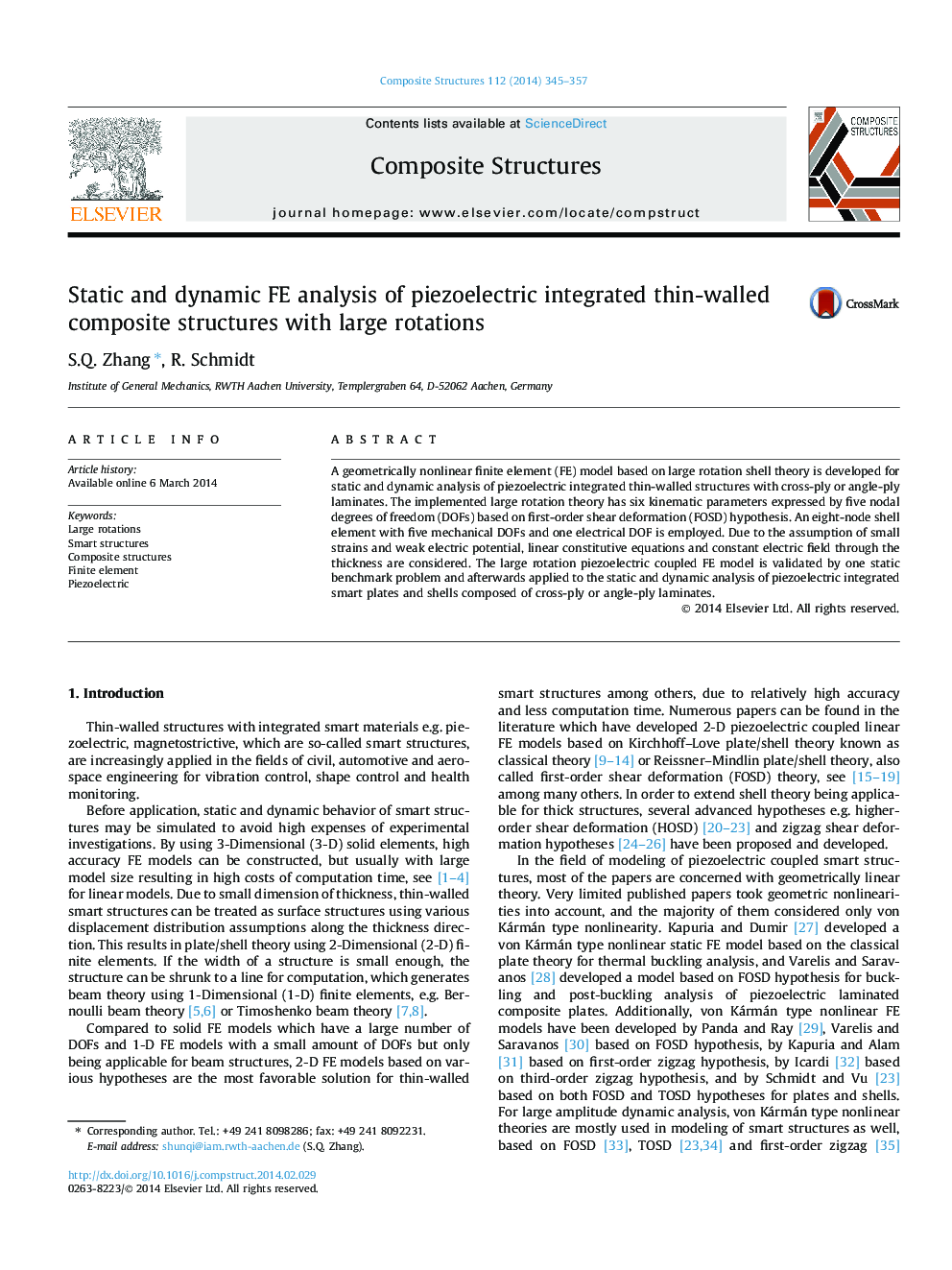 Static and dynamic FE analysis of piezoelectric integrated thin-walled composite structures with large rotations