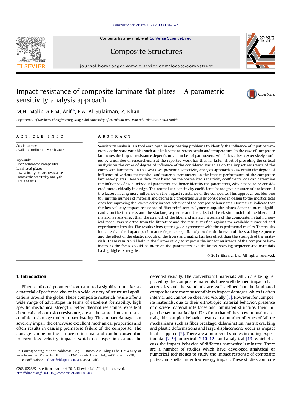 Impact resistance of composite laminate flat plates – A parametric sensitivity analysis approach