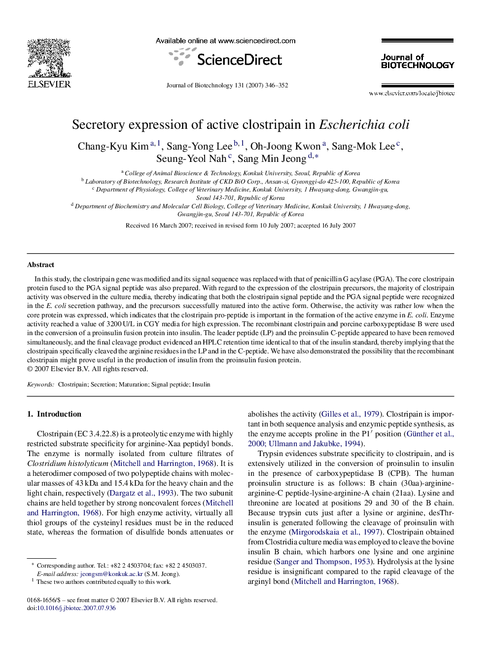 Secretory expression of active clostripain in Escherichia coli