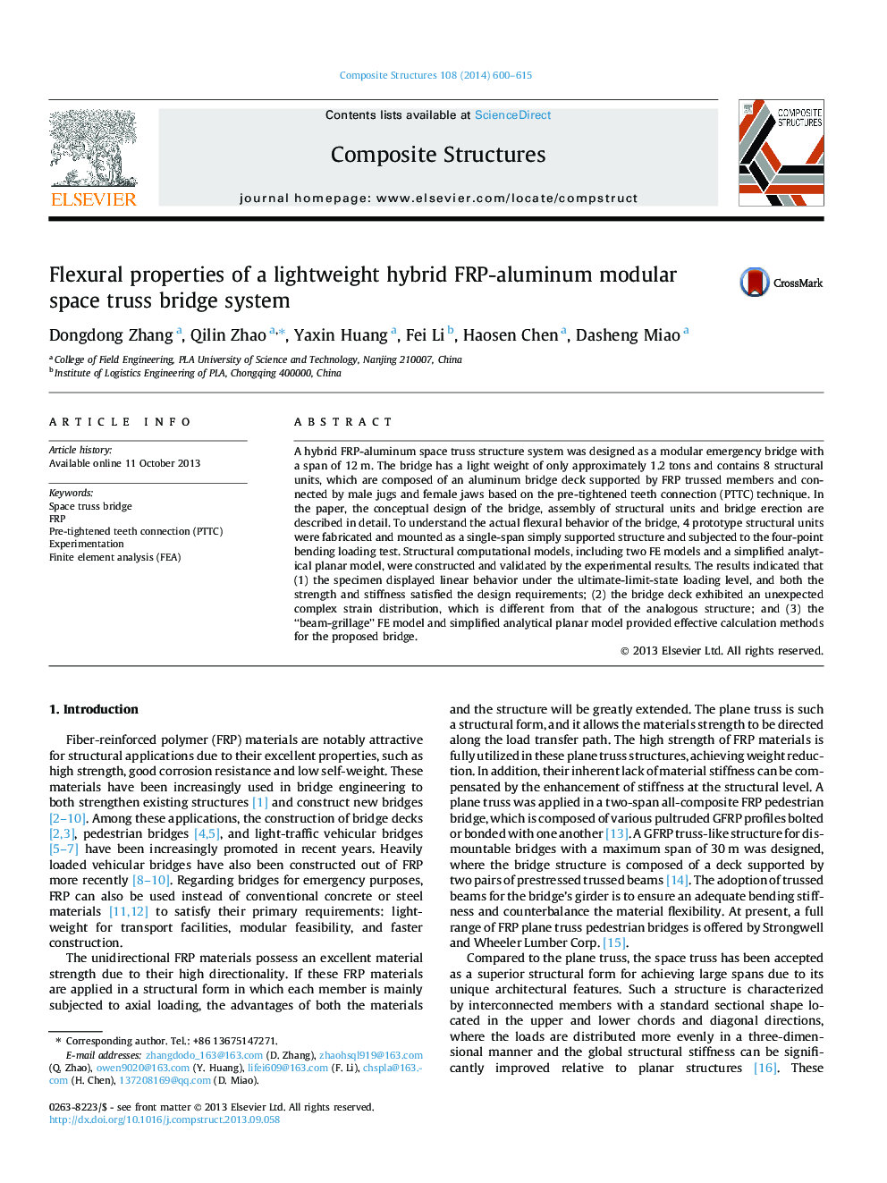 Flexural properties of a lightweight hybrid FRP-aluminum modular space truss bridge system