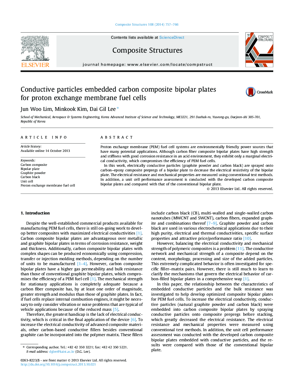 Conductive particles embedded carbon composite bipolar plates for proton exchange membrane fuel cells