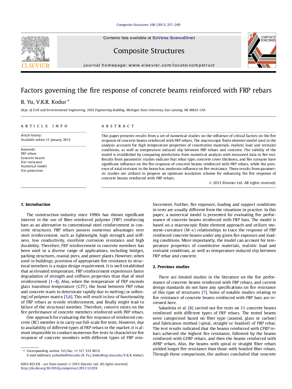 Factors governing the fire response of concrete beams reinforced with FRP rebars