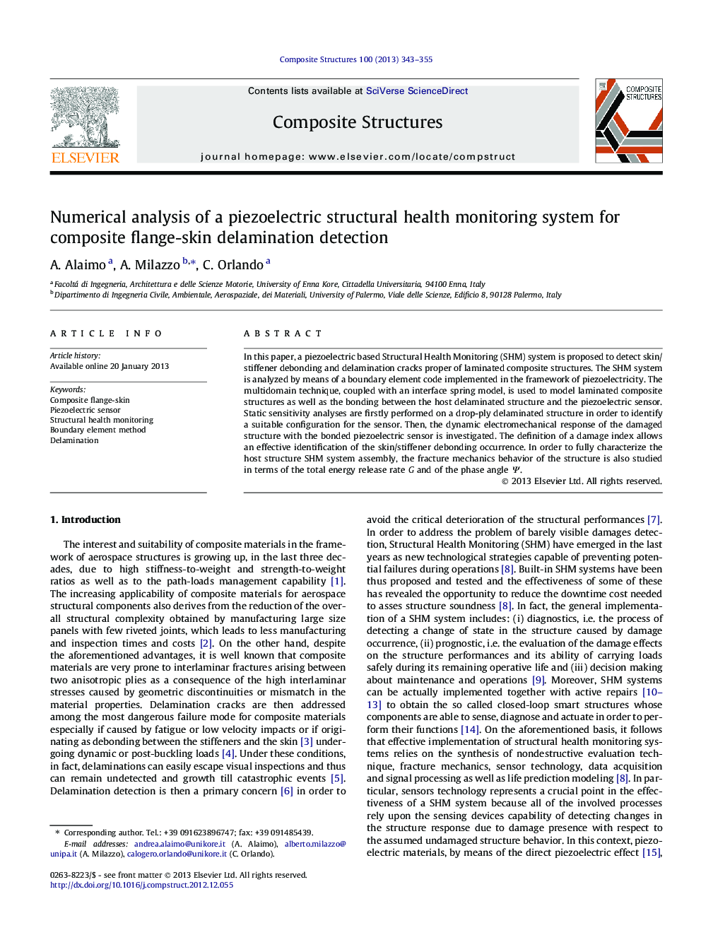 Numerical analysis of a piezoelectric structural health monitoring system for composite flange-skin delamination detection