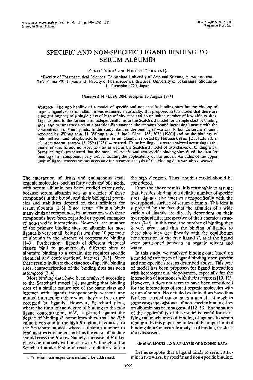 Specific and non-specific ligand binding to serum albumin