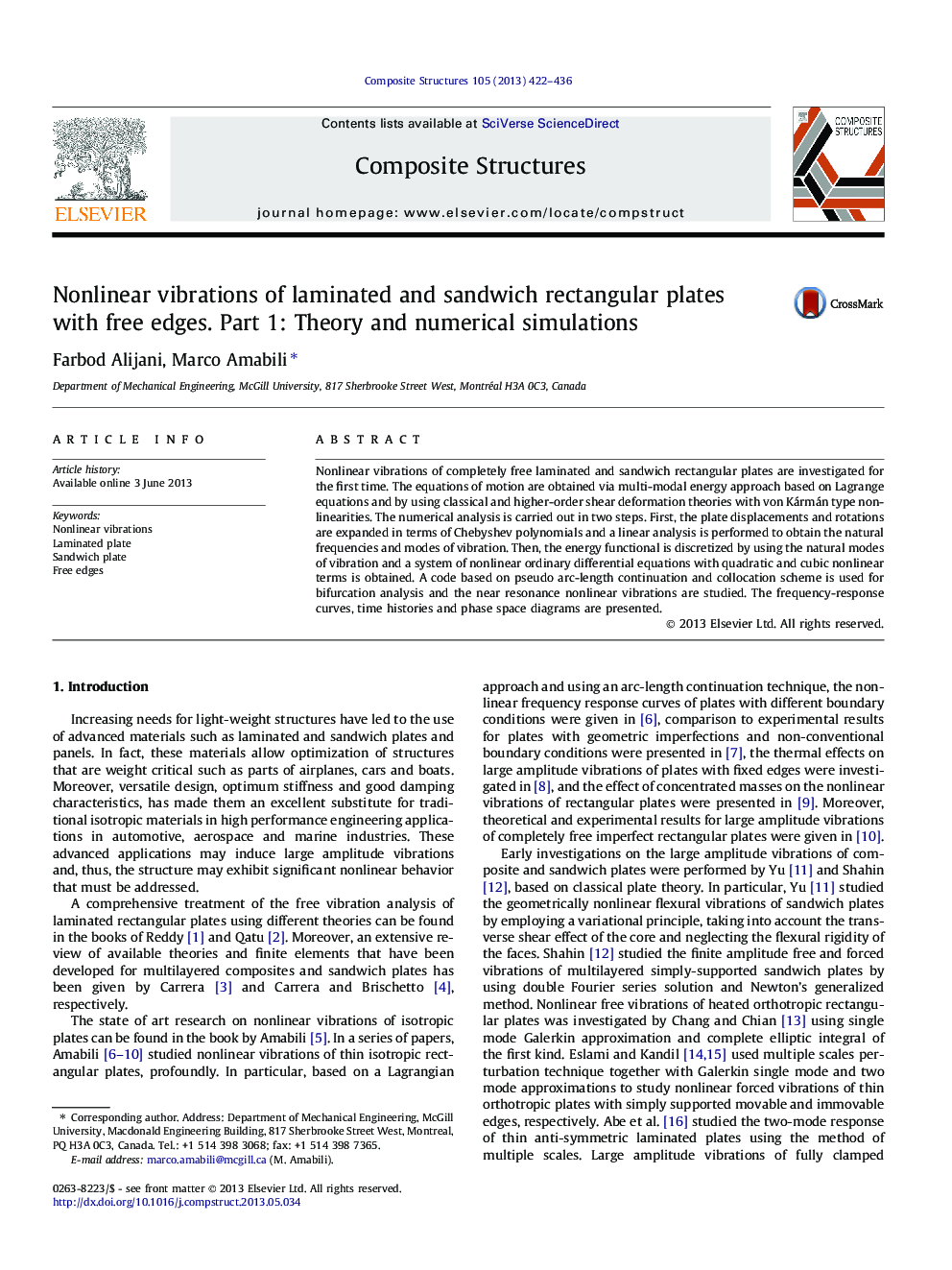 Nonlinear vibrations of laminated and sandwich rectangular plates with free edges. Part 1: Theory and numerical simulations