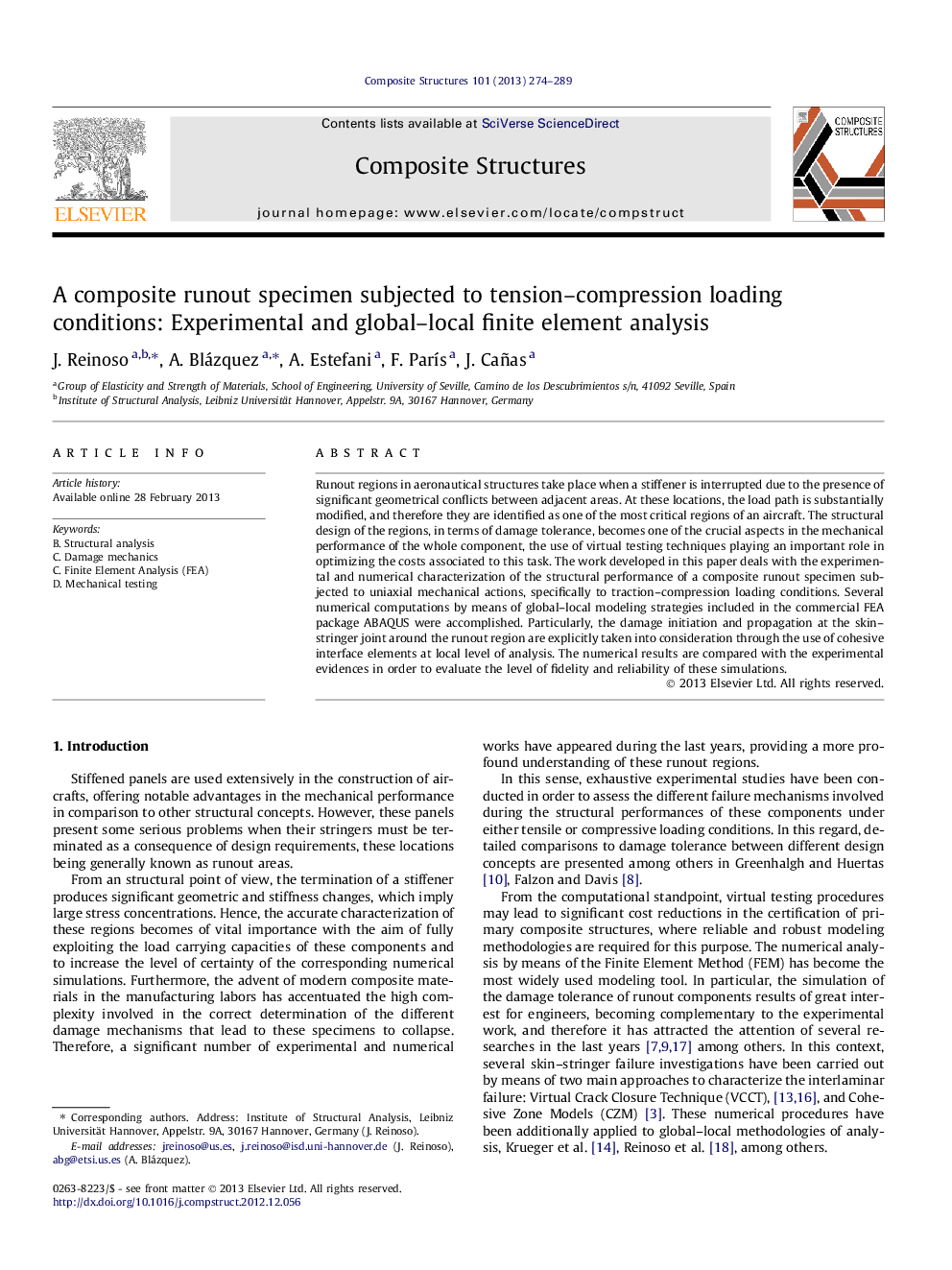 A composite runout specimen subjected to tension–compression loading conditions: Experimental and global–local finite element analysis