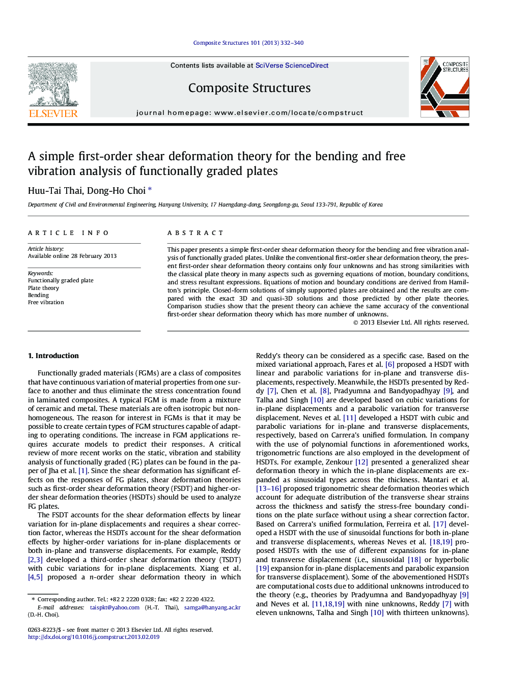 A simple first-order shear deformation theory for the bending and free vibration analysis of functionally graded plates