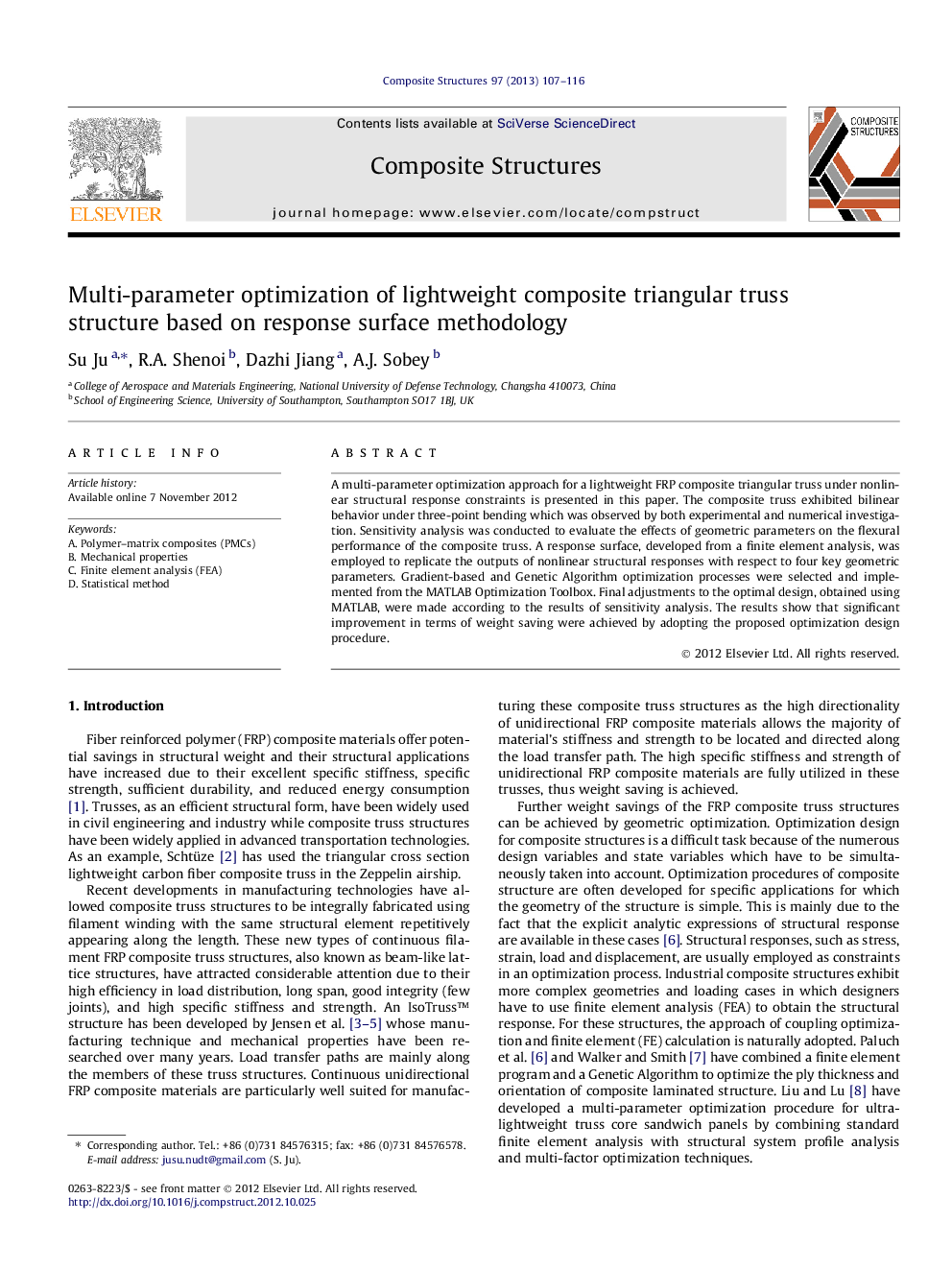 Multi-parameter optimization of lightweight composite triangular truss structure based on response surface methodology