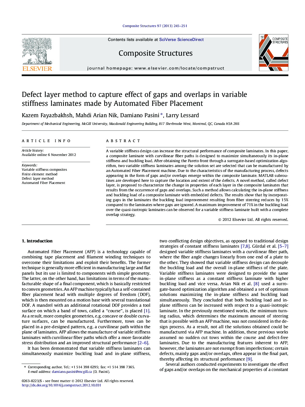 Defect layer method to capture effect of gaps and overlaps in variable stiffness laminates made by Automated Fiber Placement