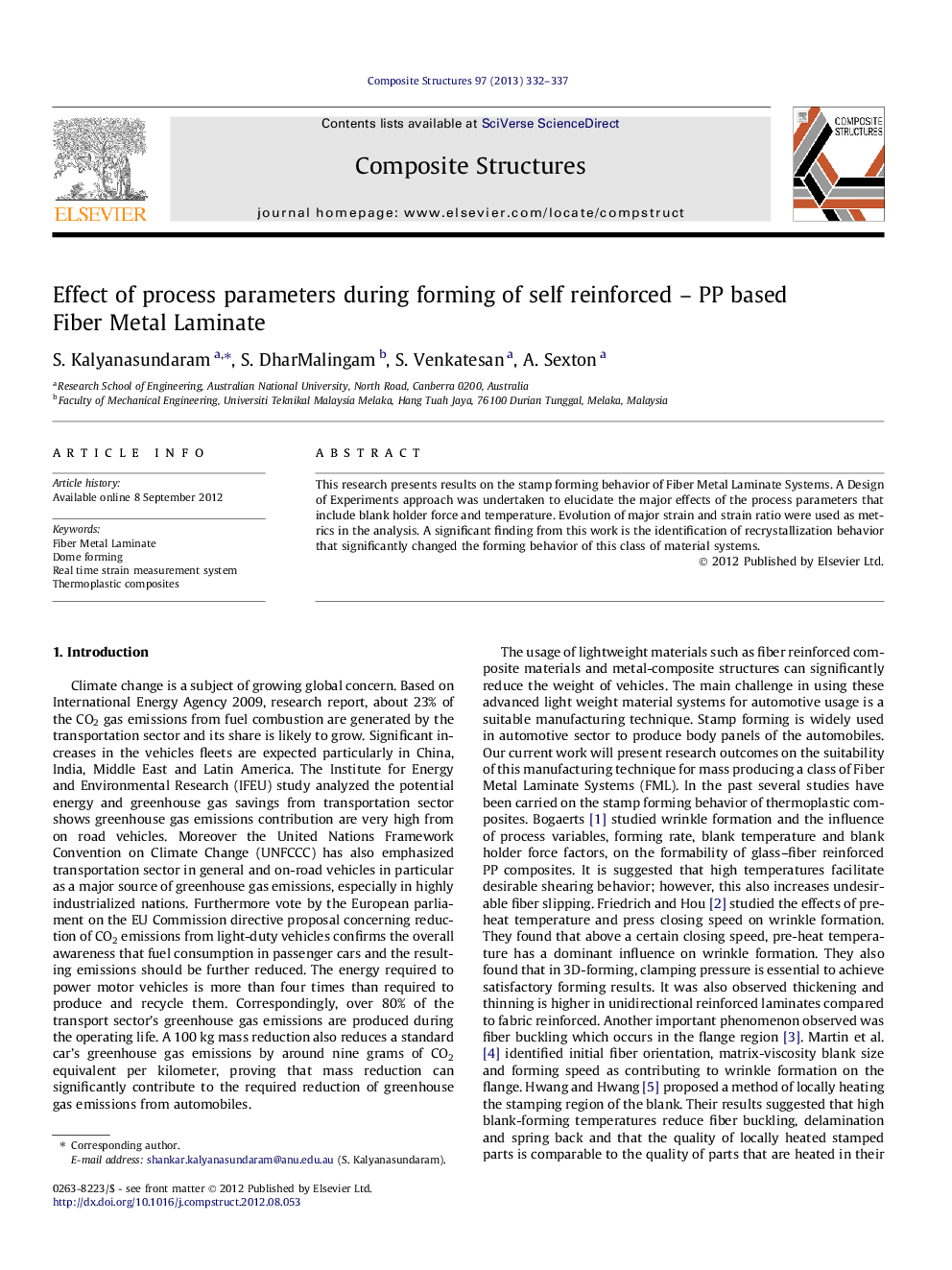 Effect of process parameters during forming of self reinforced – PP based Fiber Metal Laminate