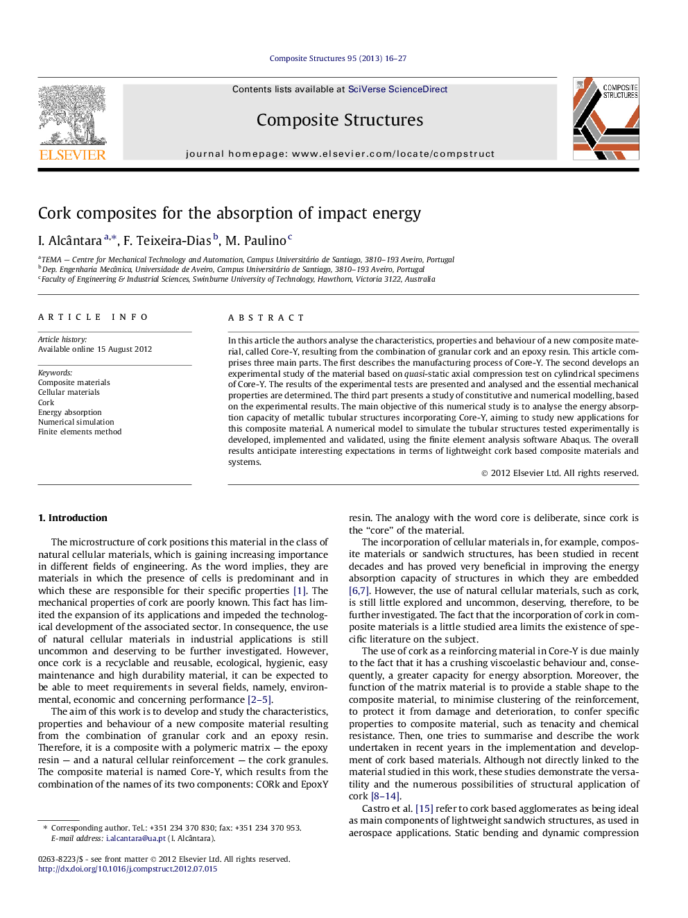 Cork composites for the absorption of impact energy