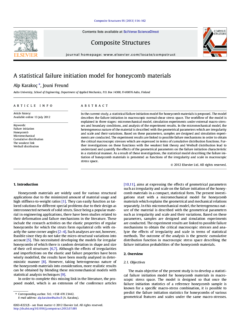 A statistical failure initiation model for honeycomb materials