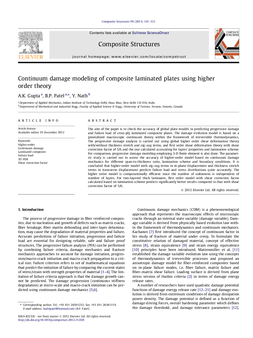 Continuum damage modeling of composite laminated plates using higher order theory