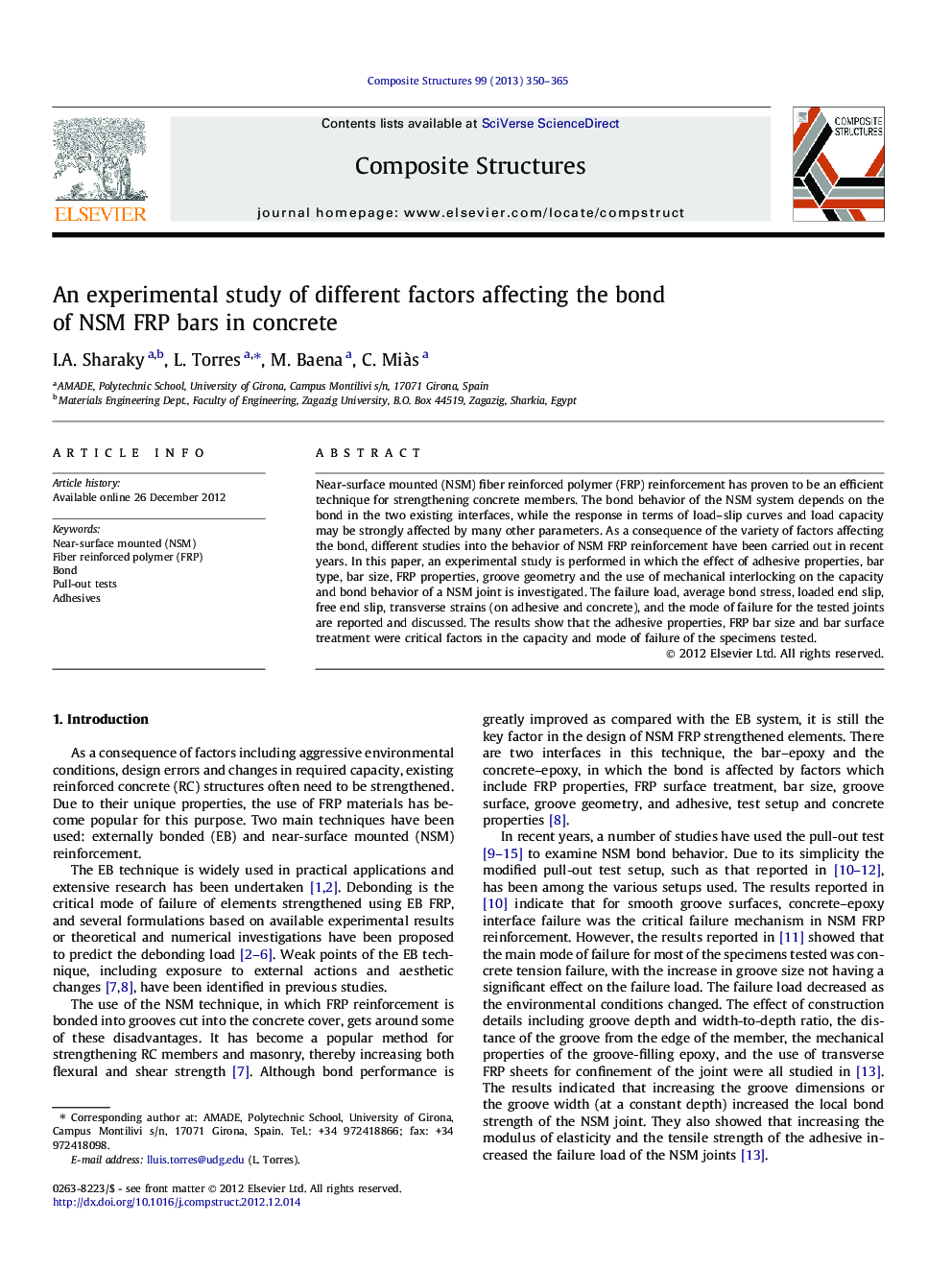 An experimental study of different factors affecting the bond of NSM FRP bars in concrete