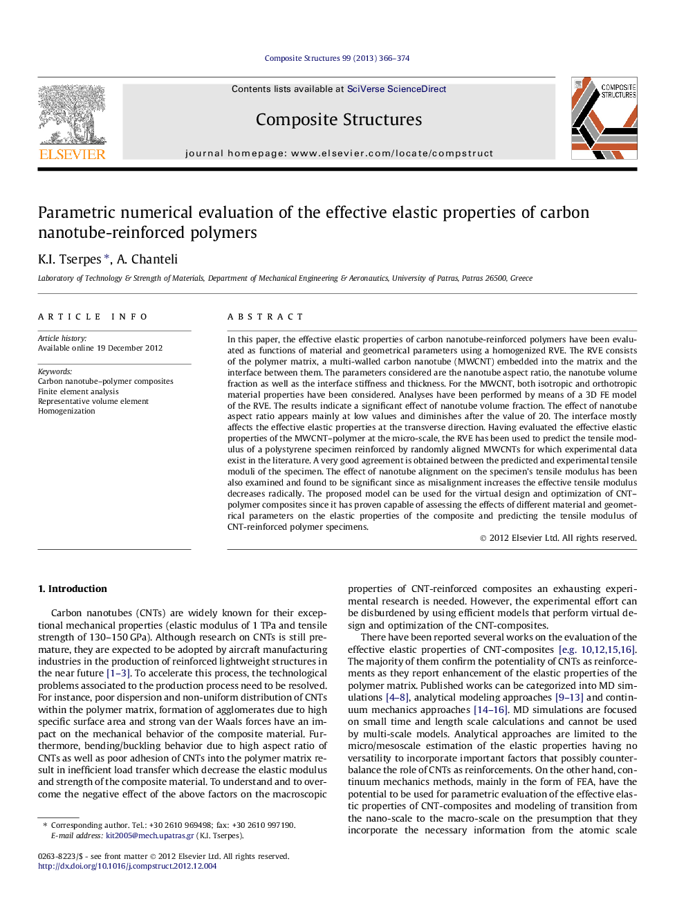 Parametric numerical evaluation of the effective elastic properties of carbon nanotube-reinforced polymers