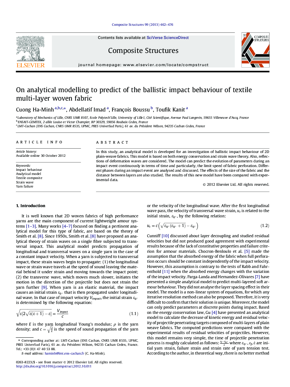 On analytical modelling to predict of the ballistic impact behaviour of textile multi-layer woven fabric