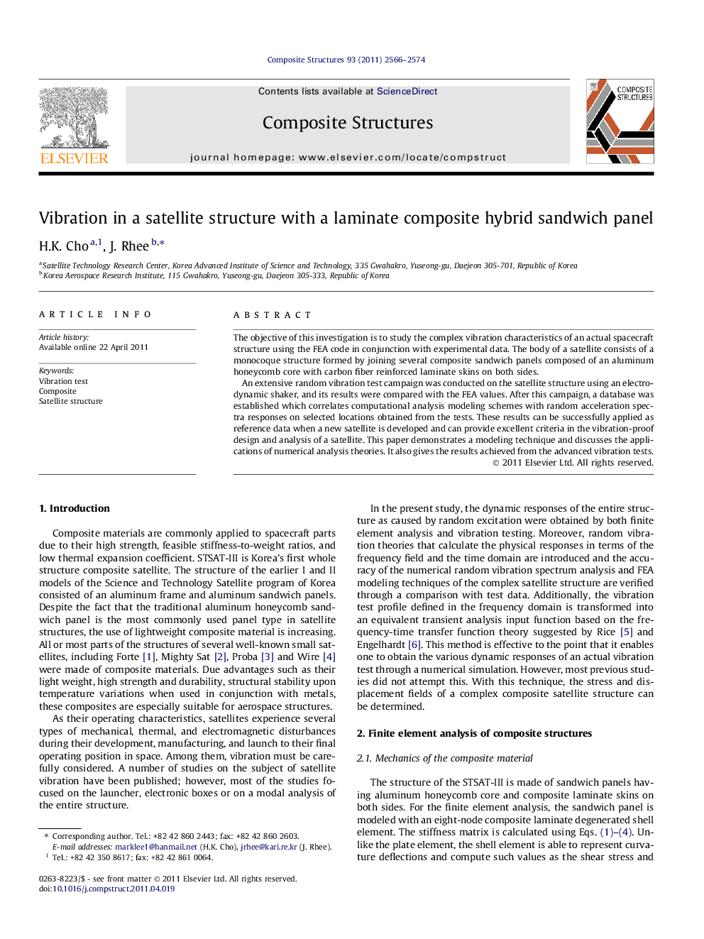 Vibration in a satellite structure with a laminate composite hybrid sandwich panel