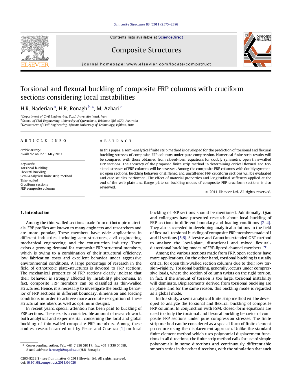 Torsional and flexural buckling of composite FRP columns with cruciform sections considering local instabilities