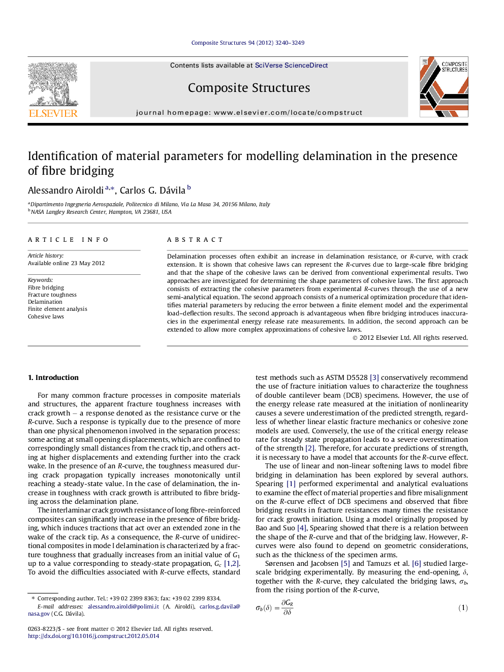 Identification of material parameters for modelling delamination in the presence of fibre bridging