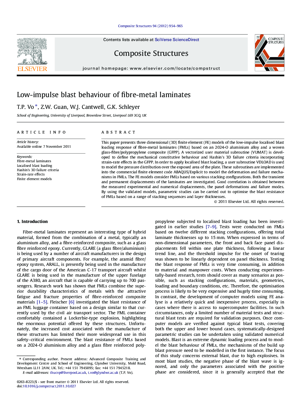 Low-impulse blast behaviour of fibre-metal laminates