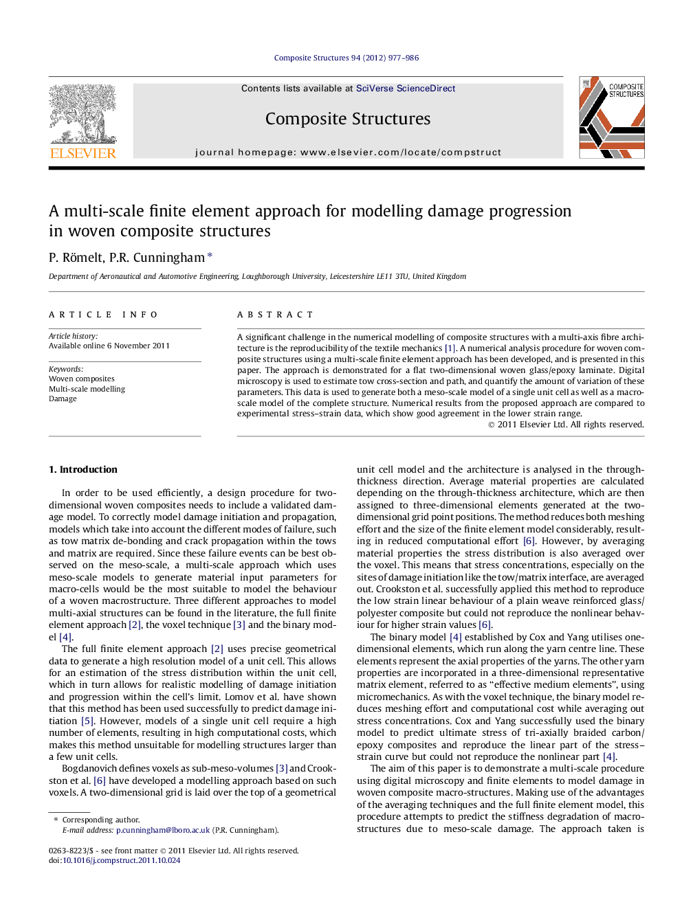 A multi-scale finite element approach for modelling damage progression in woven composite structures