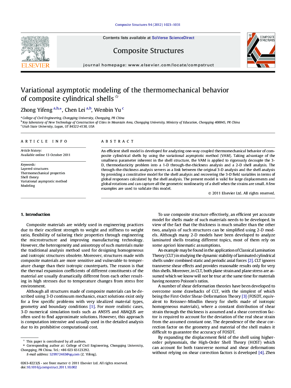 Variational asymptotic modeling of the thermomechanical behavior of composite cylindrical shells 