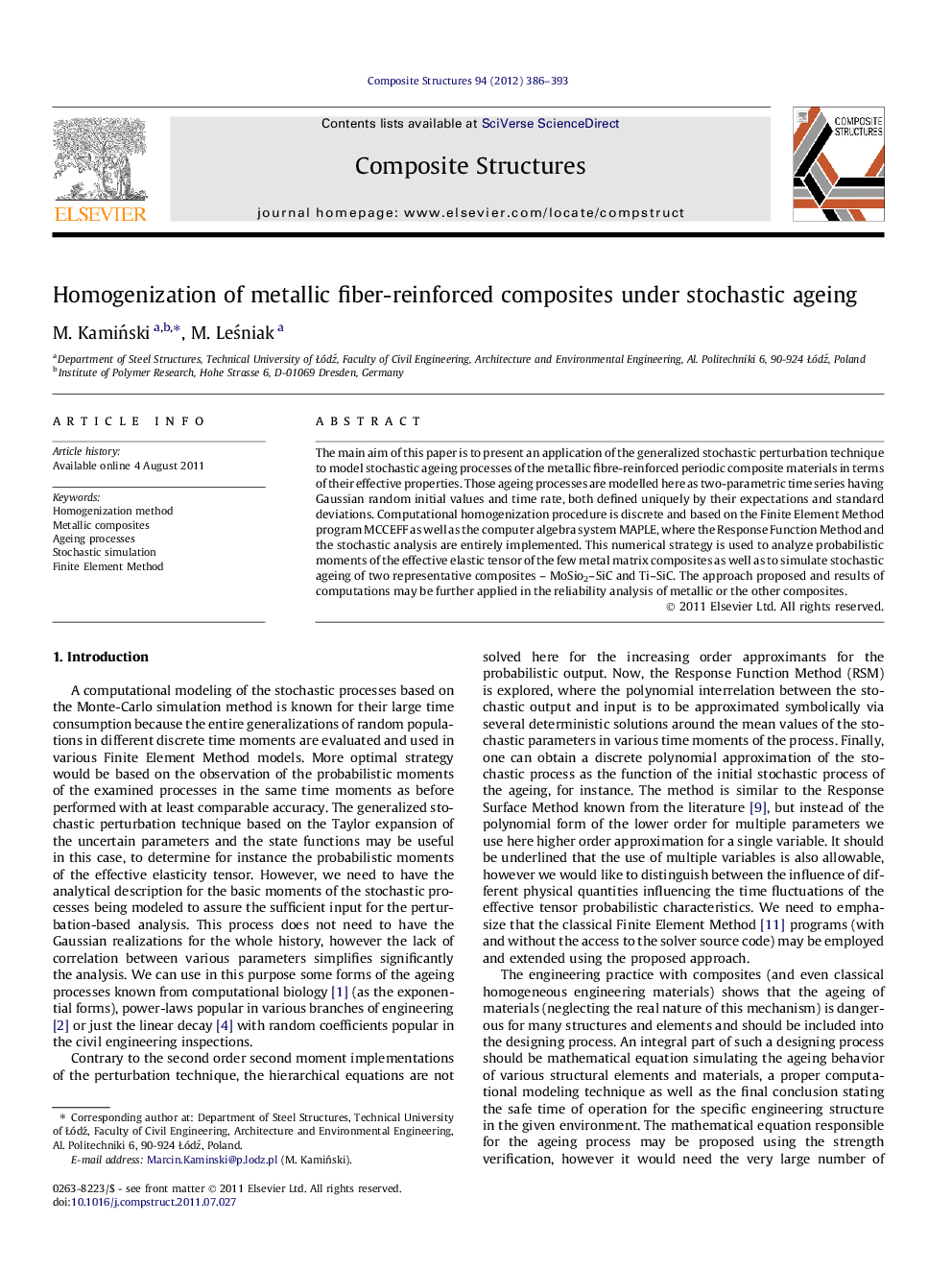 Homogenization of metallic fiber-reinforced composites under stochastic ageing