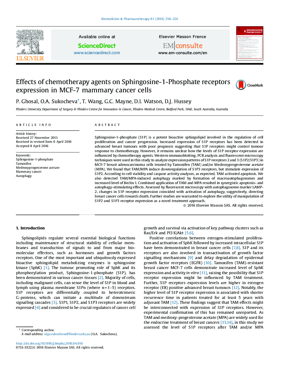 Effects of chemotherapy agents on Sphingosine-1-Phosphate receptors expression in MCF-7 mammary cancer cells