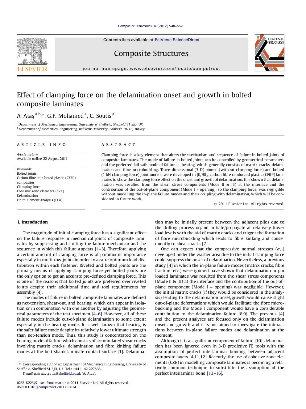 Effect of clamping force on the delamination onset and growth in bolted composite laminates